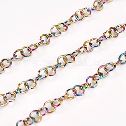 Ion Plating(IP) 304 Stainless Steel Rolo Chains, Unwelded, with Spool, Rainbow Color, 3.5x1mm, about 32.8 Feet(10m)/roll