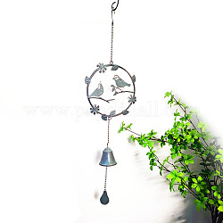 Birds with Flower Iron Hanging Wind Chime Decor, for Home Hanging Ornaments, Light Steel Blue, 750mm