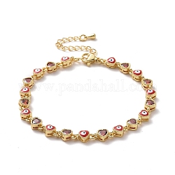 Bracelet chaîne à maillons cœur en émail mauvais œil et zircone cubique, bijoux en laiton doré pour femme, firebrick, 7-1/8 pouce (18.2 cm)
