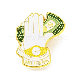 Manos sosteniendo alfileres de esmalte de dólar, insignia de aleación dorada para ropa de mochila, amarillo, 30x25.5x1mm