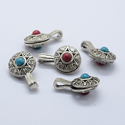 Gioielli in argento tibetano antico contatore smalto ottone clip, cadmio & nichel &piombo libero, blu acciaio e rosso scuro, 29x18x12mm, Foro: 3x7 mm