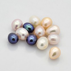 Natural Cultured Freshwater Pearl Beads, Half Drilled, Rice, Grade AAA, Mixed Color, 7.5~9x6.5~7mm, Half Hole: 0.8mm