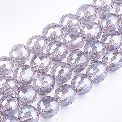 Electroplate Glass Bead Strands, Half Plated, Faceted(96 Facets), Round, Rosy Brown, 8mm, Hole: 1mm, about 72pcs/strand, 22 inch