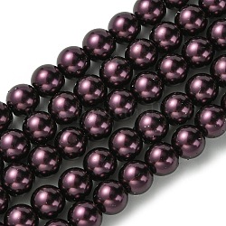 Perles de verre de qualité écologiques, nacré, ronde, violet, 8mm, Trou: 1.2~1.5mm, Environ 52 pcs/chapelet, 16'' (40.64 cm)