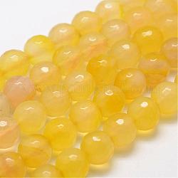 Natürliche Achat Perle Stränge, gefärbt, facettiert, Runde, Gelb, 12 mm, Bohrung: 1.5 mm, ca. 30~32 Stk. / Strang, 14 Zoll