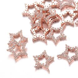 Ottone micro spianare fascino zirconi, stella, oro roso, 14x13x2.5mm, Foro: 1 mm