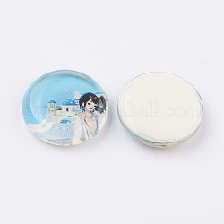 Tempered Glass Cabochons, Half Round/Dome, Girl Pattern, Colorful, Size: about 22mm in diameter, 6mm thick