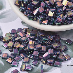 Cuentas de miyuki tila, Abalorios de la semilla japonés, 2 agujero, (tl1898) arco iris gris púrpura opaco, 5x5x1.9mm, agujero: 0.8 mm, aproximamente 118 unidades / 10 g
