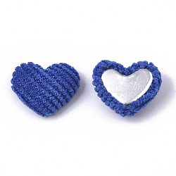 Cabujones cubiertos de tela de pana, con fondo de aluminio, corazón, azul, 14~15x16~17x6~7mm