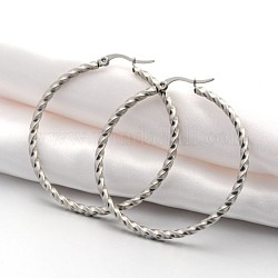 304ステンレススチール製フープピアス  低刺激性のイヤリング  ツイストリング形状  ステンレス鋼色  10ゲージ  46x2.5x44mm  ピン：1x0.6mm