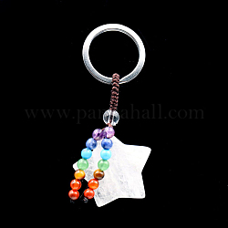 Schlüsselanhänger mit Sternanhänger aus natürlichem Quarzkristall und gemischten Edelsteinen, Chakra-Yoga-Legierungs-Schlüsselanhänger für Männer und Frauen, 70 mm