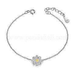 Bracelet à maillons en argent sterling Shegrace 925, avec fleur de lotus dorée, couleur mixte, 136 mm (5-3/8 pouces)