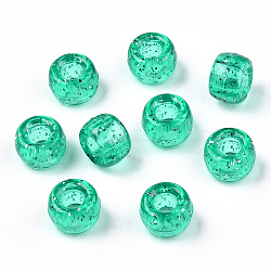 Perle di plastica trasparente, con polvere di scintillio, barile, verde mare medio, 9x6mm, Foro: 3.8 mm, circa 1900pcs/500g