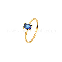 Anillo de dedo de circonita cúbica rectangular, anillo de acero inoxidable dorado, azul real, rectángulo: 7x5 mm