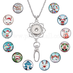 SUNNYCLUE DIY Necklaces Making Kit, Including Platinum Plated Brass Jewelry Snap Buttons, Alloy Snap Pendant Making, with Swivel Clasps, 304 Stainless Steel Cable Chains Necklaces, Reindeer Pattern, Button: 18.5x9mm, 12Pcs/set, 1 Set