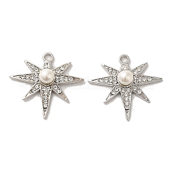 Alliage avec pendentifs en strass, avec abs imitation perle, breloques étoiles, platine, 28x29.5x7mm, Trou: 2.2mm