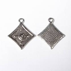 Antique Silver Tibetan Style Rhombus Pendant, Lead Free and Cadmium Free, 28mm wide, 33mm long, hole: 3mm