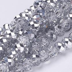 Fili di perle di vetro placcato, mezzo argento placcato, sfaccettato, rondelle, chiaro, 3x2mm, Foro: 1 mm, circa 150pcs/filo, 11.8 pollice