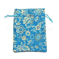 Bolsas de poliéster, bolsa con cordón, rectángulo con estampado de flores, acero azul, 14x11x0.3 cm