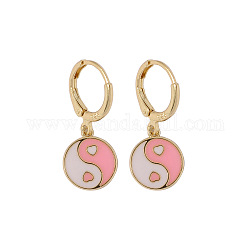 Aretes colgantes de aleación de esmalte yin yang, joyas de latón chapado en oro para mujer., rosa, 28x11.5mm