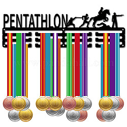 Scaffale da parete espositore porta medaglie in ferro alla moda, 3 riga, con viti, pentathlon, gli sport, 131x400mm, Foro: 5 mm