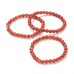 Bracelets rouges naturels stretch agate perles, ronde, perles: 6~6.5 mm, diamètre intérieur: 2-1/4 pouce (5.55 cm)