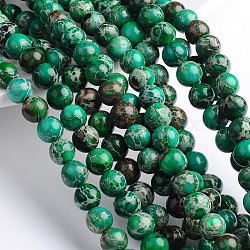 Brins de perles rondes en jaspe impérial naturel teint et chauffé, vert de mer, 6mm, Trou: 1mm, Environ 68 pcs/chapelet, 16 pouce