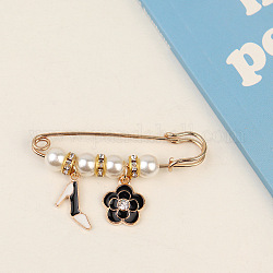 Alloy Enamel Charm Safety Pin Brooches, Imitation Pearl Waist Pants Extender for Women, Golden, Shoes Pattern, 57mm