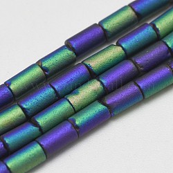 Стеклянные бусины с гальваническим покрытием , с покрытием цвета радуги, матовые, трубка, индиговые, 4~5x2~3 мм, отверстие : 0.5 мм, около 100 шт / нитка, 19.68 дюйм