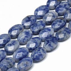 Brins de perles de jaspe de tache bleue naturelle, facette, ovale, 8x6x4mm, Trou: 1mm, Environ 26 pcs/chapelet, 7.8 pouce