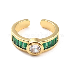 Green Cubic Zirconia Flat Round Open Cuff Ring for Women, Cadmium Free & Nickel Free & Lead Free, Real 18K Gold Plated, US Size 6 1/2(16.9mm)