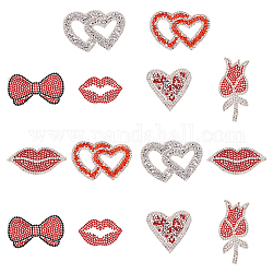 FINGERINSPIRE 14 PCS Valentine's Day Theme Hotfix Rhinestone Appliques Red Series Theme Rhinestone Patches Bowknot/Lip/Rose/Heart Shape Patches for DIY Costume Accessories Sewing Craft Decor