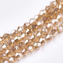 Fili di perle di vetro placcato, arcobaleno placcato, sfaccettato bicono, Perù, 3x3.5mm, Foro: 1 mm, circa 125~130pcs/filo, 18 pollice