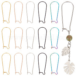Unicraftale 30Pcs 5 Colors Ion Plating(IP) 304 Stainless Steel Hoop Earrings Findings, Kidney Ear Wires, Mixed Color, 33x13x0.7mm, 21 Gauge, 6Pcs/color