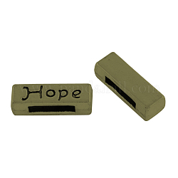 Tibetan Style Alloy Slide Charm Beads, Lead Free and Nickel Free, Rectangle with Word(Hope), Antique Bronze, 18x6x5mm, Hole: 10x2mm, about 438pcs/1000g