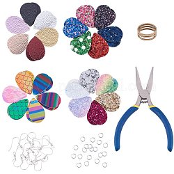 Fabrication de boucles d'oreilles DIY, avec pendentifs en cuir pu, Anneaux en laiton, Crochets d'oreille en laiton, anneaux de jonction en laiton, pince à bijoux en fer, couleur mixte, 37.5x25x1.8mm, Trou: 2mm