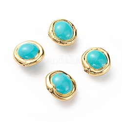 Perles nacrées en coquilles, avec les accessoires en laiton plaqués or, ovale, vert de mer clair, 18~20x19~20x12~13mm, Trou: 0.8mm