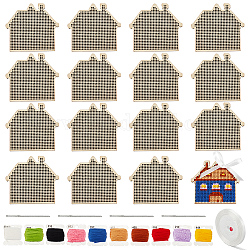 OLYCRAFT 31pcs DIY Cross-Stitch Kits Cross Stitch Embroidery Kits Wooden House Cross-Stitch Blanks Set Include Embroidery Cord Knitting Needles Ribbon for Arts and Crafts Decorations