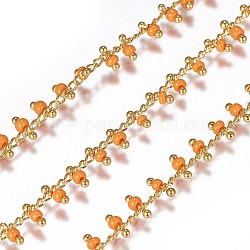 3.28 Fuß handgemachte Perlenketten, gelötet, mit echten 18 Karat vergoldeten Messingfunden, dunkelorange, 1.8~2.5 mm