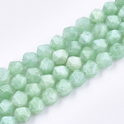 Chapelets de perles naturelles de jade du Myanmar/jade de Birmanie, étoiles coupées perles rondes, facette, 6x5.5x5.5mm, Trou: 1mm, Environ 60~61 pcs/chapelet, 14.5 pouce ~ 14.7 pouces