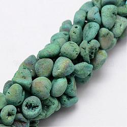 Galvaniques perles de quartz naturel brins, pépites, turquoise, 10~13x10~12x6~10mm, Trou: 1mm, Environ 35~36 pcs/chapelet, 14.96 pouce