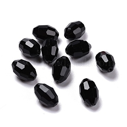 Verre imitation perles de cristal autrichien, facette, ovale, noir, 9x6mm, Trou: 0.8~1.4mm