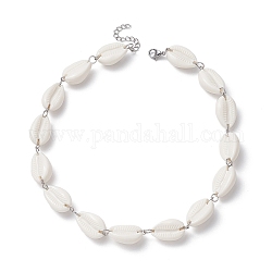Colliers de lien de perle de coquille acrylique pour les femmes, avec 304 acier inoxydable fermoir, blanc, 15-1/2 pouce (39.4 cm)
