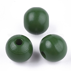 Perles européennes en bois naturel peint, Perles avec un grand trou   , ronde, verte, 16x15mm, Trou: 4mm