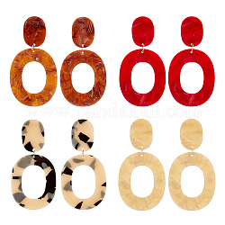 Anattasoul 4 par de pendientes colgantes de acrílico ovalados huecos de 4 colores para mujer, con 316 clavija quirúrgica de acero inoxidable, color mezclado, 77.5~78x40mm, 1 par / color