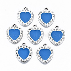 Uv placage acrylique pendentif supports de strass, avec l'émail, coeur à pétales multiples avec point concave, platine, bleu royal, convient pour strass de 2 mm, 25x21.5x3mm, Trou: 2.5mm