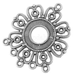Supports connecteur en alliage cabochon de style tibétain, sans plomb, sans cadmium et sans nickel, fleur, argent antique, Longueur 35.5mm,  largeur de 29 mm, épaisseur de 1.5mm, Trou: 1.5mm