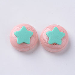 Two Tone Acrylic Cabochons, Hair Ties Findings, Flat Round with Star, Aquamarine, 25x13~14mm, Inner Size: 20x7mm