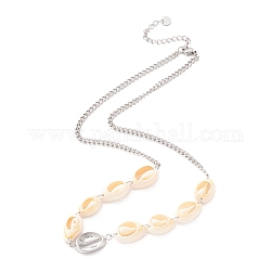 304 Stainless Steel Necklaces, with Link Chain and Shell Link, for Women, Platinum, 41.7cm