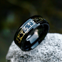 Кольца на палец с надписью из титановой стали, рунические слова один скандинавский викинг амулет ювелирные изделия, электрофорез черный, размер США 7 (17.3 мм)